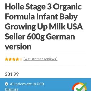 Holle Stage 3 Organic Formula Infant Baby (Sealed)